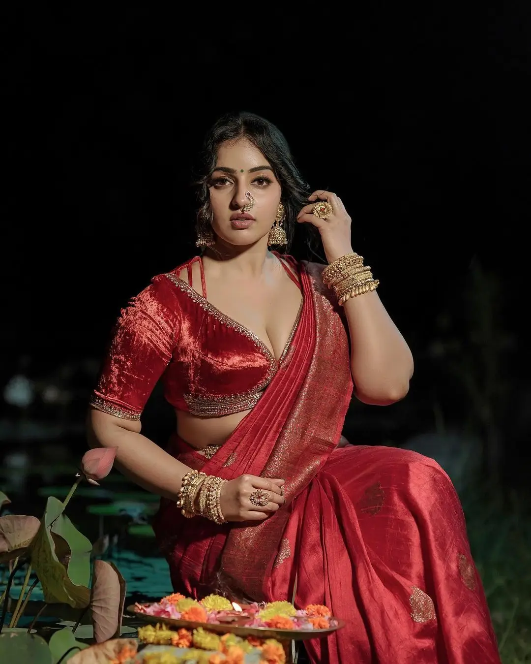 Malavika Menon In South Indian Traditional Red Saree Blouse